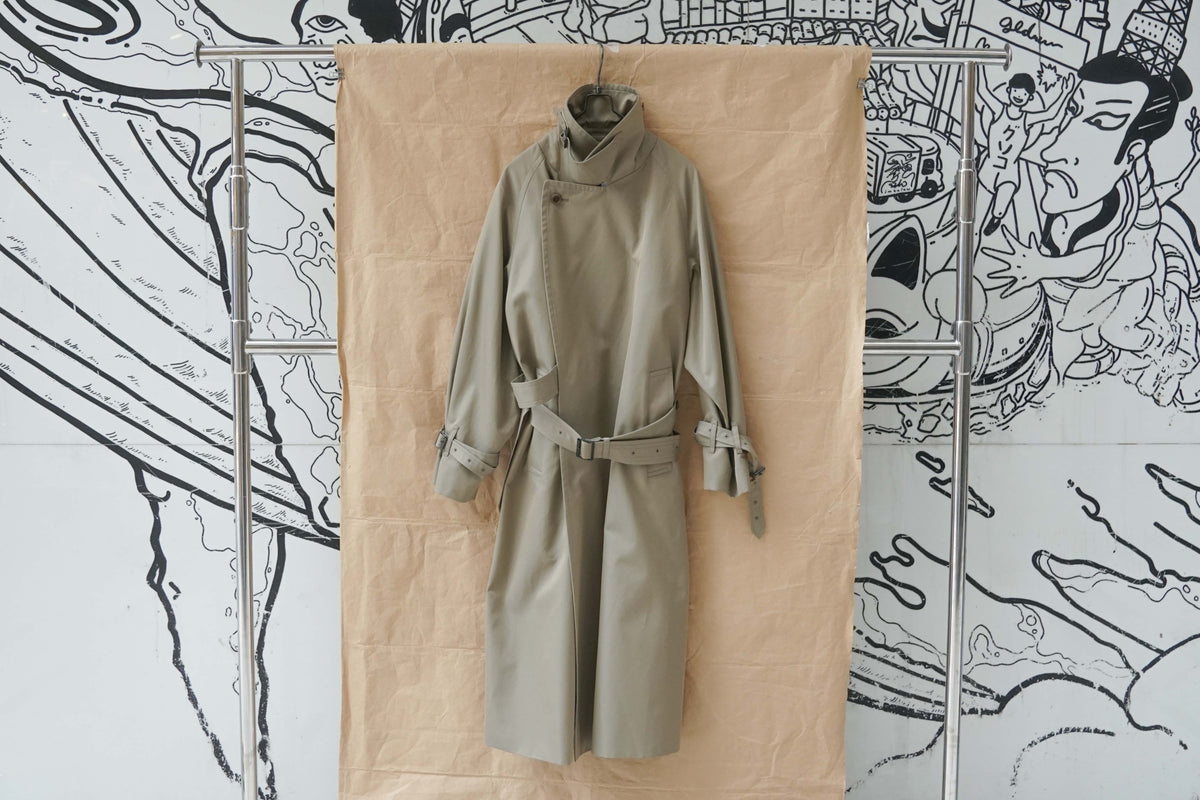 Blurhms Gabardine Double Belt Trench Coat Olive Beige – OKURA