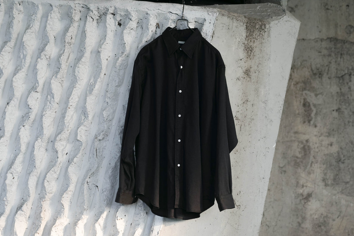 A.Presse Double Weave Twill Regular Collar Shirt Black – OKURA