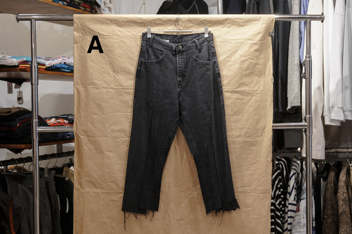 77 Circa Circa Make Vertically Cut Back Fringe Denim Pants With Processing:  Black