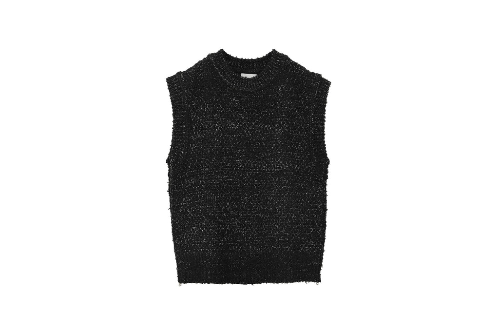 Clane Side Zip Tweed Knit Vest Black