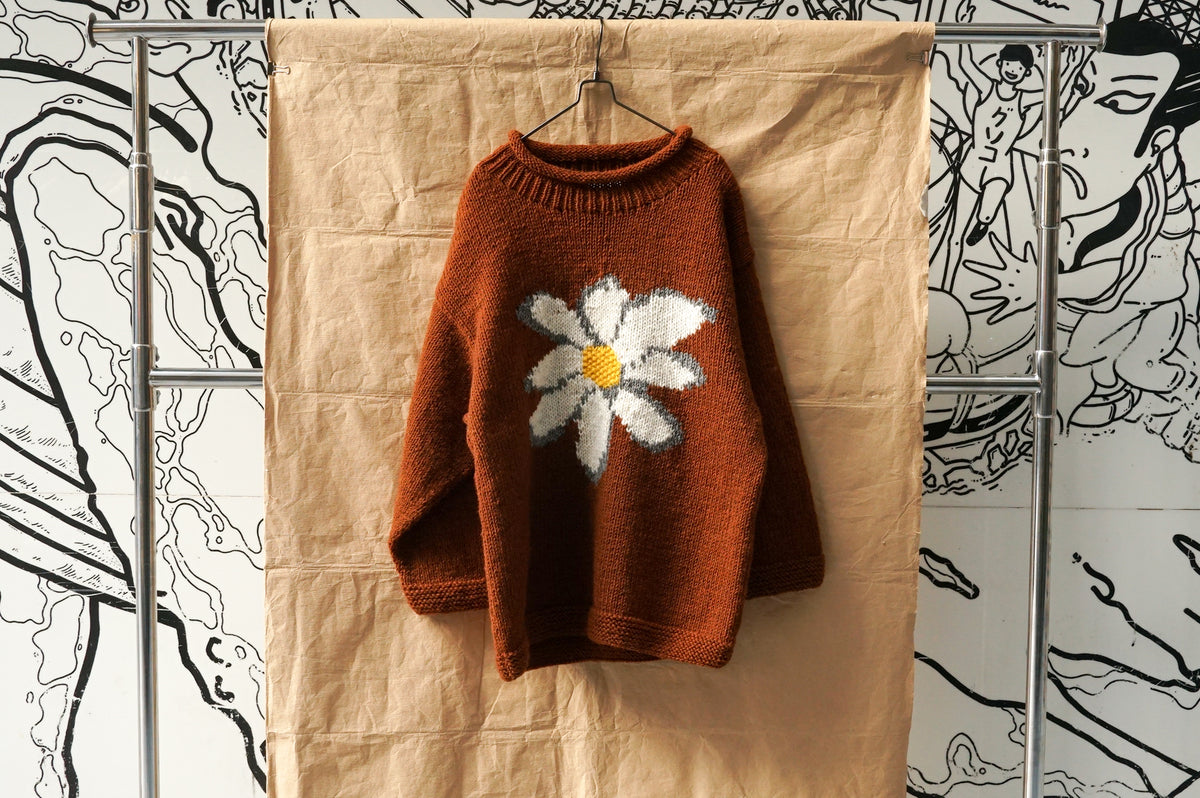 Niche. Macmahon Knitting Mills Roll Neck - Front Flower Brown