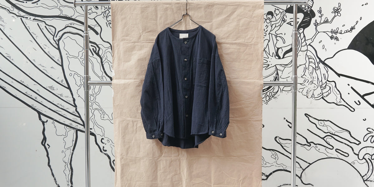 Yoko Sakamoto Weavers No Collar Shirt Navy – OKURA