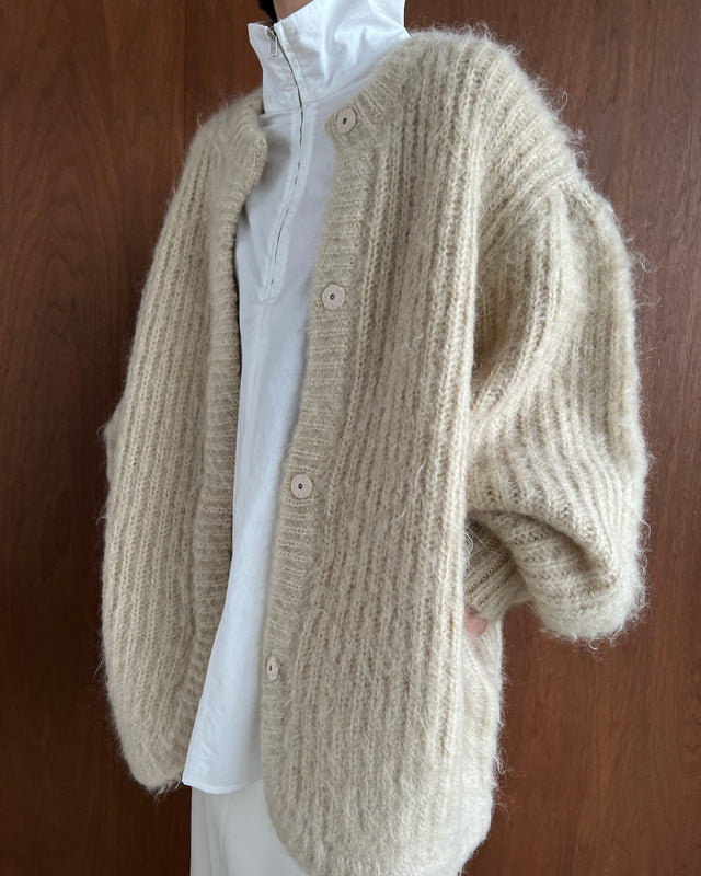 Clane Color Mohair Shaggy Cardigan Ivory – OKURA