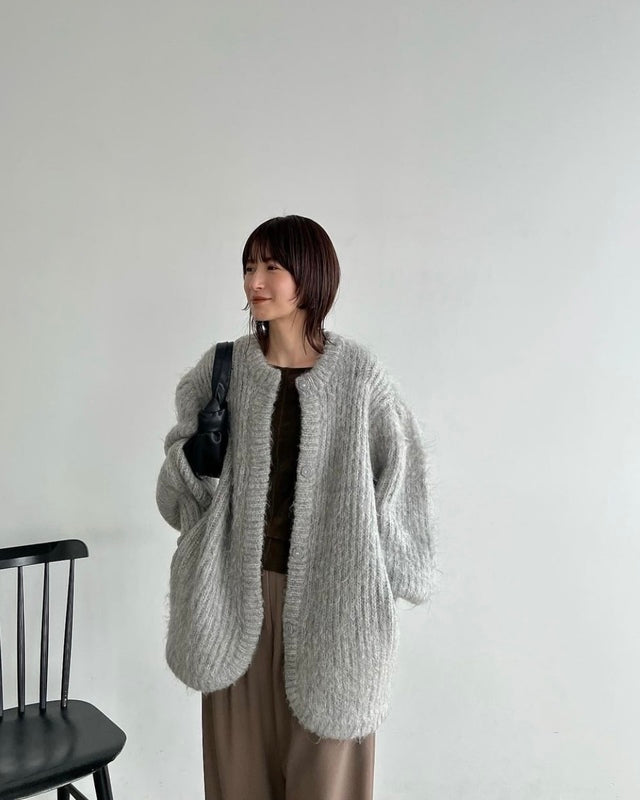 Clane Color Mohair Shaggy Cardigan Grey – OKURA